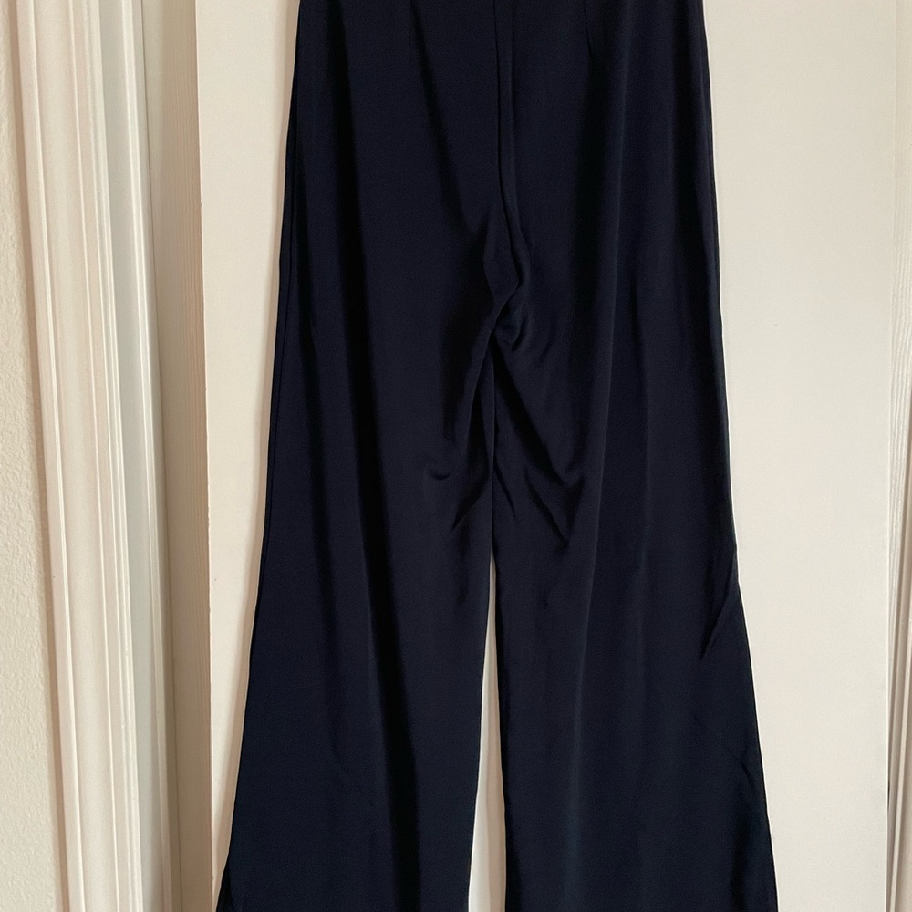 VTG: Max Studio Trouser Pants Mid Rise Wide Leg Elastic Waist Dark Navy Blue - Picture 2 of 8
